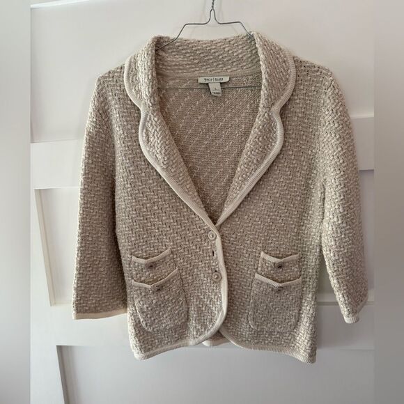White House Black Market Sweaters - White House Black Market Textured Cream Cardigan with Pockets size L